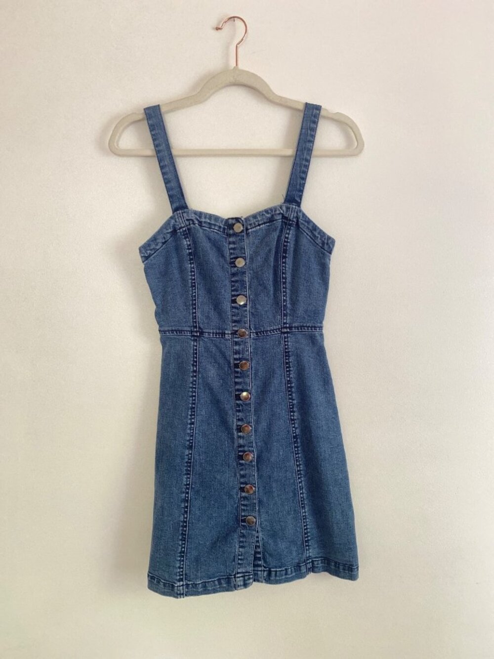 Aeropostale Women’s Denim Button-Front Mini Dress With Adjustable Straps Size S